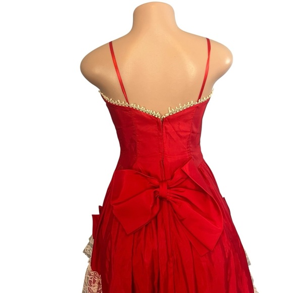 Vintage Alfred Angelo Flirtations Red Southern Belle Lace Tiered Prom Dress - Picture 8 of 14